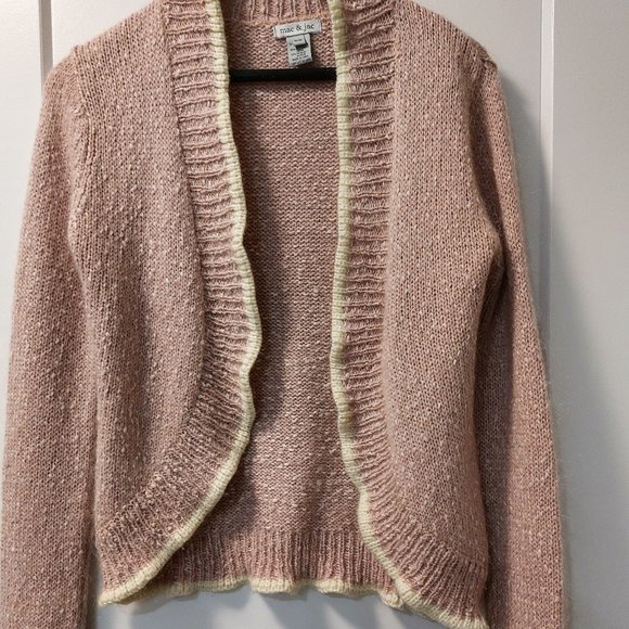 Mac & Jac  Acrylic/Cotton/Mohair Sweater - Light Pink/White - Size Medium - Picture 5 of 11